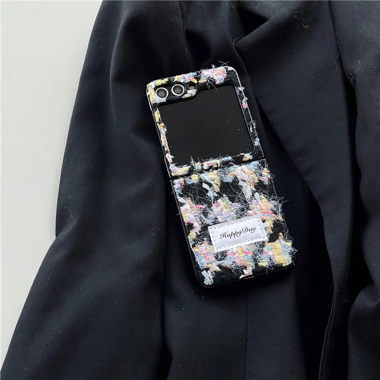 For Samsung Galaxy Z Flip5 5G Case PC+Textile Protective Phone Cover with Hand Strap