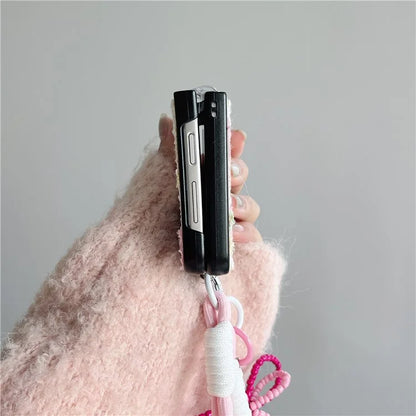For Samsung Galaxy Z Flip5 5G Case PC+Textile Protective Phone Cover with Hand Strap