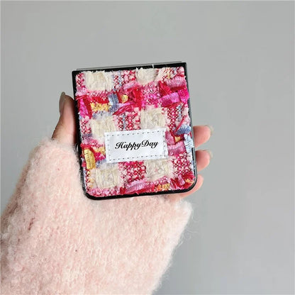 For Samsung Galaxy Z Flip5 5G Case PC+Textile Protective Phone Cover with Hand Strap