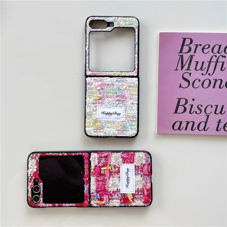 For Samsung Galaxy Z Flip5 5G Case PC+Textile Protective Phone Cover with Hand Strap