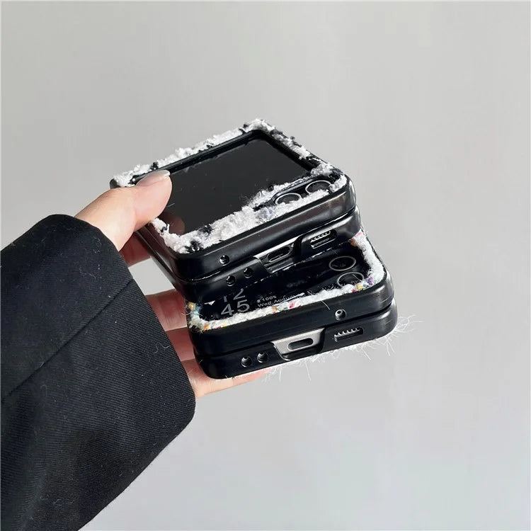 For Samsung Galaxy Z Flip5 5G Case PC+Textile Protective Phone Cover with Hand Strap