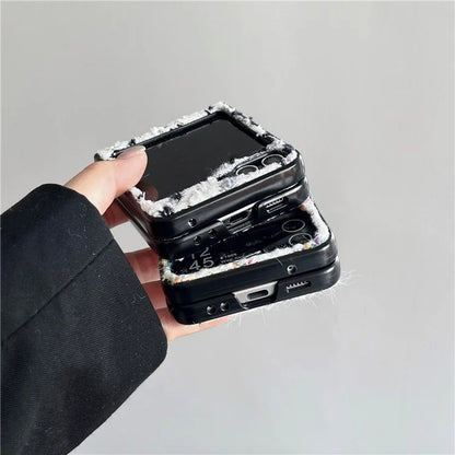 For Samsung Galaxy Z Flip5 5G Case PC+Textile Protective Phone Cover with Hand Strap