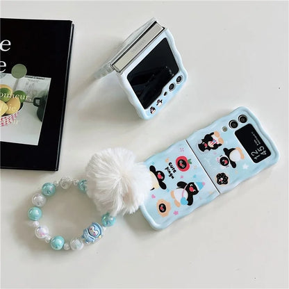 For Samsung Galaxy Z Flip4 5G Case Penguin Pattern IMD PC Phone Cover with Hand Strap