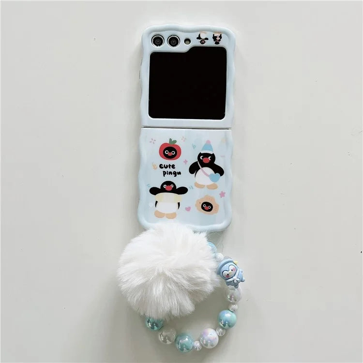 For Samsung Galaxy Z Flip4 5G PC Case Hand Strap Penguin Pattern IMD Phone Cases