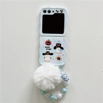 For Samsung Galaxy Z Flip4 5G PC Case Hand Strap Penguin Pattern IMD Phone Cases