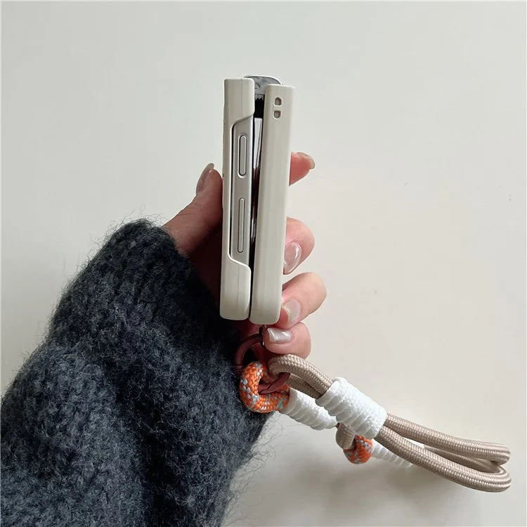 For Samsung Galaxy Z Flip4 5G Case Leather Coated+PC Pattern Printing Phone Cover with Hand Strap