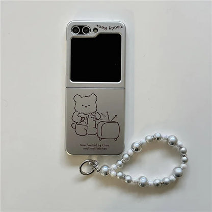 For Samsung Galaxy Z Flip5 5G Case Electroplating Lined Bear Pattern PC Phone Shell