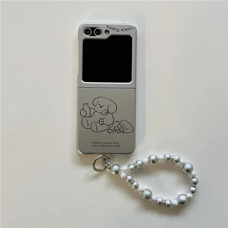 For Samsung Galaxy Z Flip5 5G Case Electroplating Lined Bear Pattern PC Phone Shell