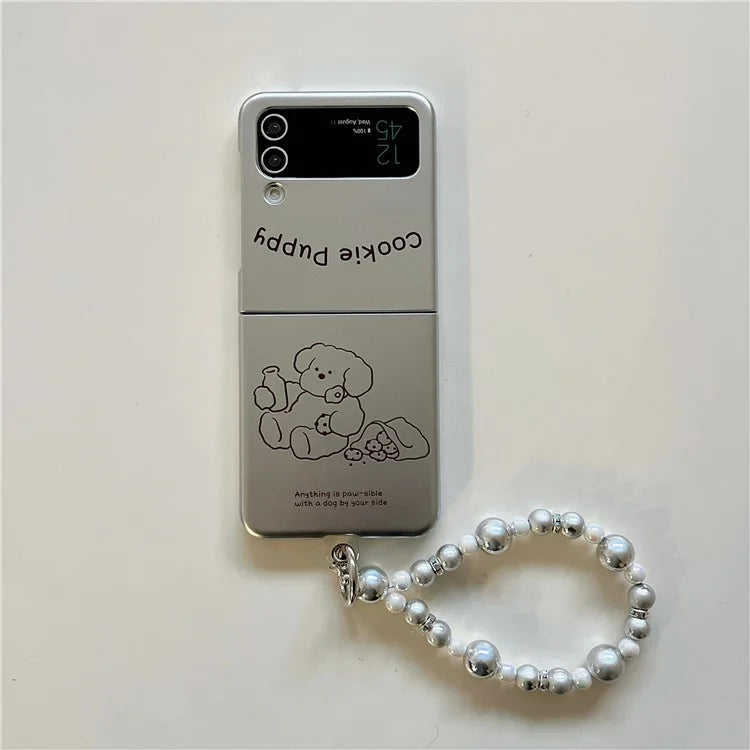 For Samsung Galaxy Z Flip4 5G Phone Case Electroplating Lined Bear Pattern Cover with Wrist Strap