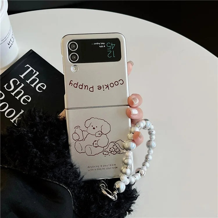 For Samsung Galaxy Z Flip4 5G Phone Case Electroplating Lined Bear Pattern Cover with Wrist Strap