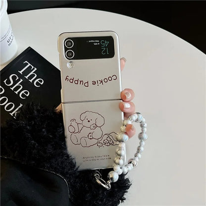 For Samsung Galaxy Z Flip4 5G Phone Case Electroplating Lined Bear Pattern Cover with Wrist Strap