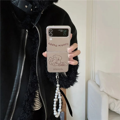 For Samsung Galaxy Z Flip4 5G Phone Case Electroplating Lined Bear Pattern Cover with Wrist Strap