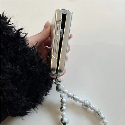 For Samsung Galaxy Z Flip4 5G Phone Case Electroplating Lined Bear Pattern Cover with Wrist Strap