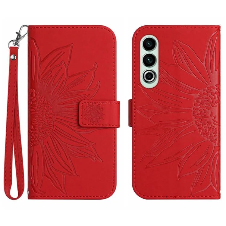 HT04 For OnePlus Nord CE4 5G Case with Strap PU Leather Sunflower Wallet Phone Cover