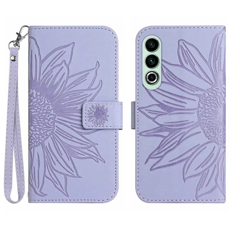 HT04 For OnePlus Nord CE4 5G Case with Strap PU Leather Sunflower Wallet Phone Cover