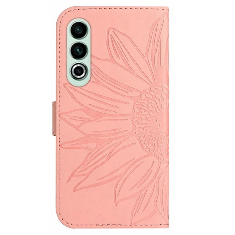 HT04 For OnePlus Nord CE4 5G Case with Strap PU Leather Sunflower Wallet Phone Cover