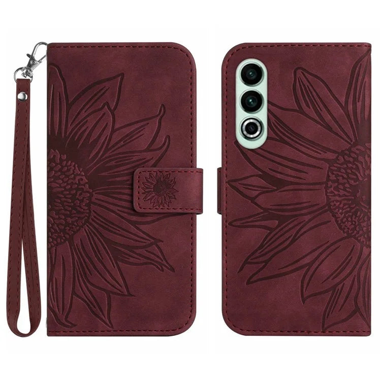 HT04 For OnePlus Nord CE4 5G Case with Strap PU Leather Sunflower Wallet Phone Cover
