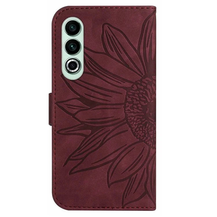 HT04 For OnePlus Nord CE4 5G Case with Strap PU Leather Sunflower Wallet Phone Cover