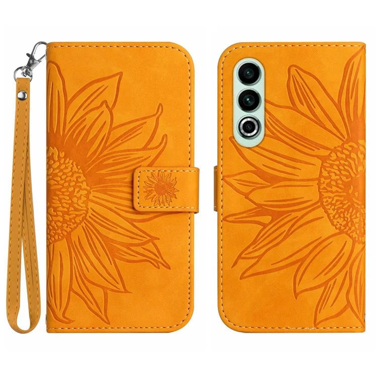 HT04 For OnePlus Nord CE4 5G Case with Strap PU Leather Sunflower Wallet Phone Cover