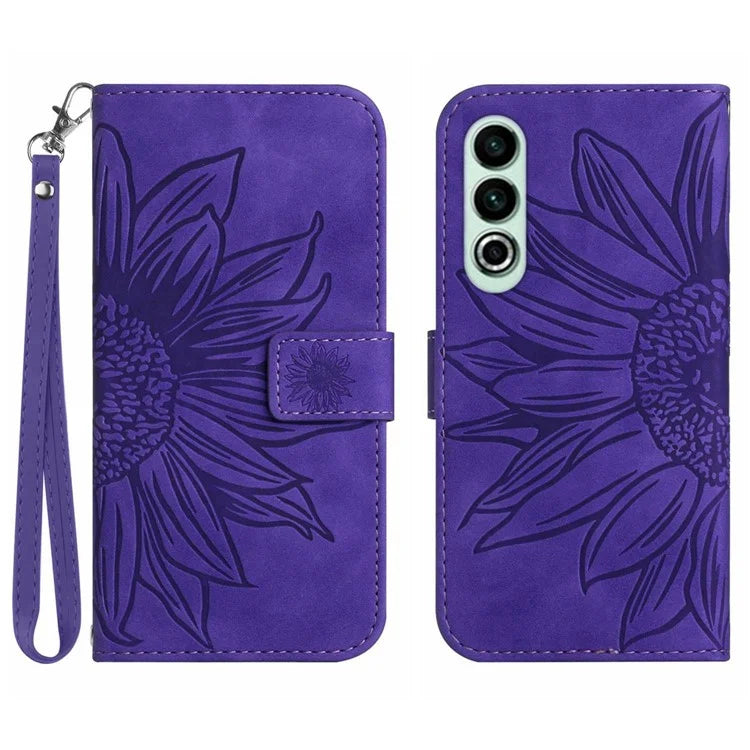 HT04 For OnePlus Nord CE4 5G Case with Strap PU Leather Sunflower Wallet Phone Cover