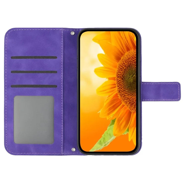 HT04 For OnePlus Nord CE4 5G Case with Strap PU Leather Sunflower Wallet Phone Cover