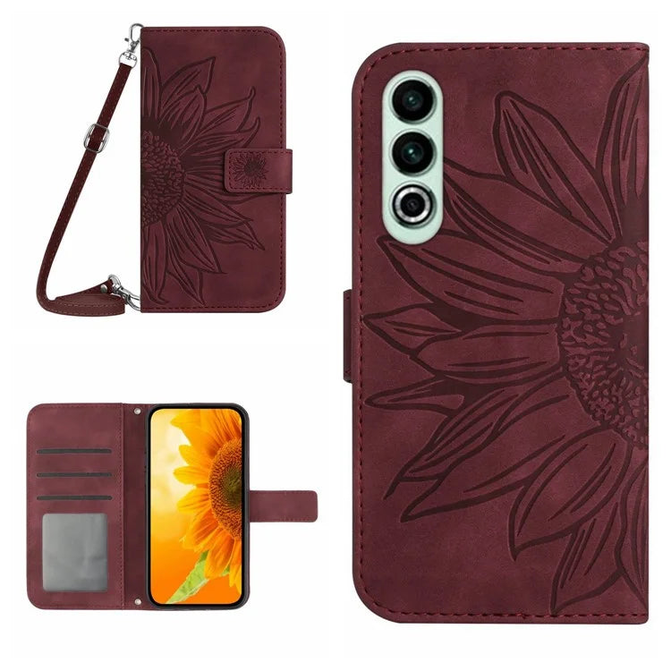 HT04 For OnePlus Nord CE4 5G Case Sunflower Flip Leather Phone Cover with Shoulder Strap