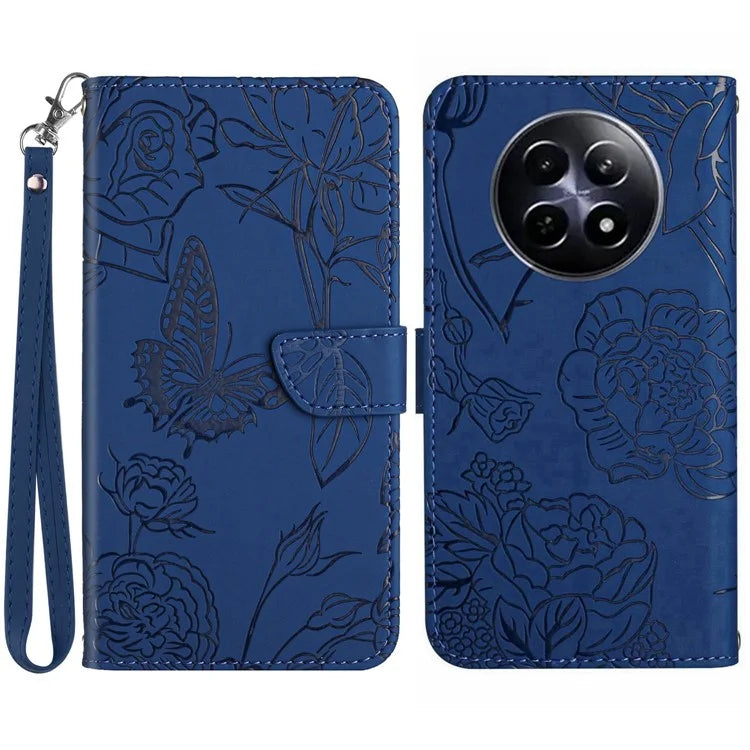 HT03 For Realme 12 Case with Wrist Strap Leather Flip Stand Phone Cover