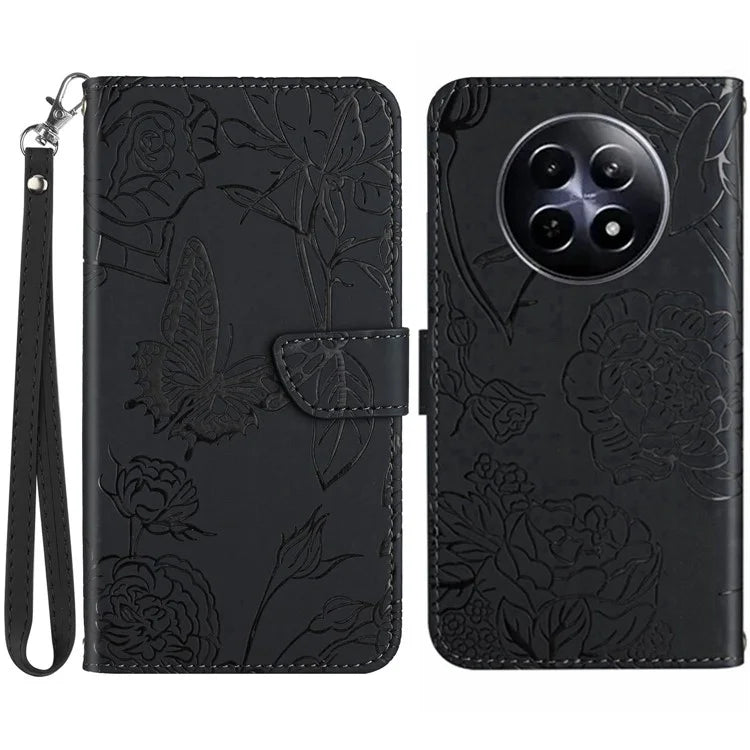 HT03 For Realme 12 Case with Wrist Strap Leather Flip Stand Phone Cover
