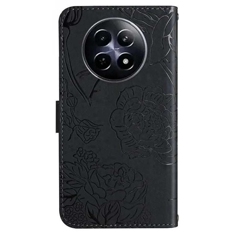 HT03 For Realme 12 Case with Wrist Strap Leather Flip Stand Phone Cover
