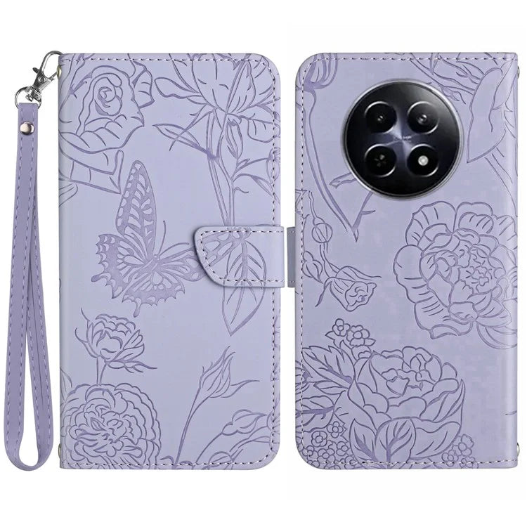 HT03 For Realme 12 Case with Wrist Strap Leather Flip Stand Phone Cover