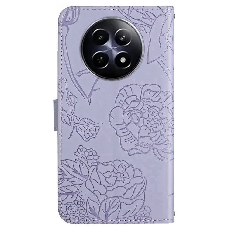 HT03 For Realme 12 Case with Wrist Strap Leather Flip Stand Phone Cover