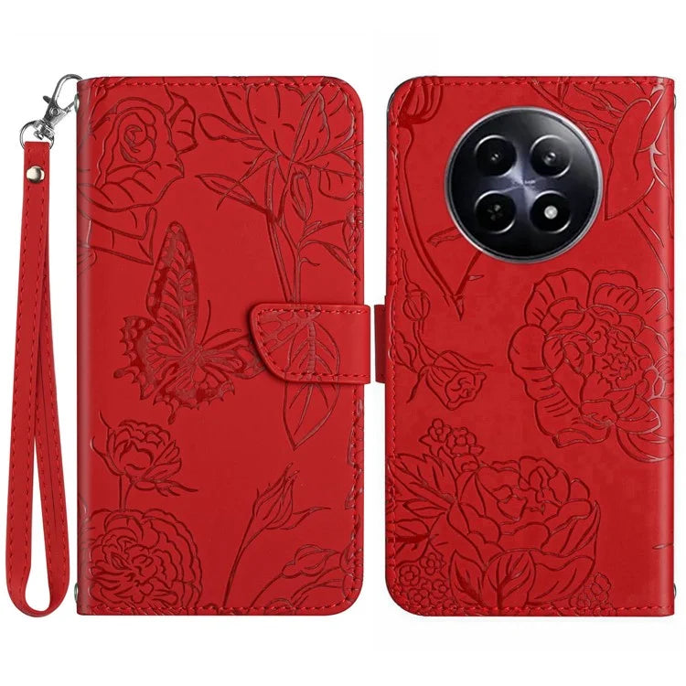 HT03 For Realme 12 Case with Wrist Strap Leather Flip Stand Phone Cover