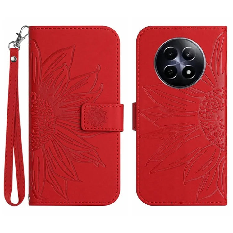 HT04 For Realme 12 Magnetic Case Sunflower Pattern Folio Stand Phone Cover