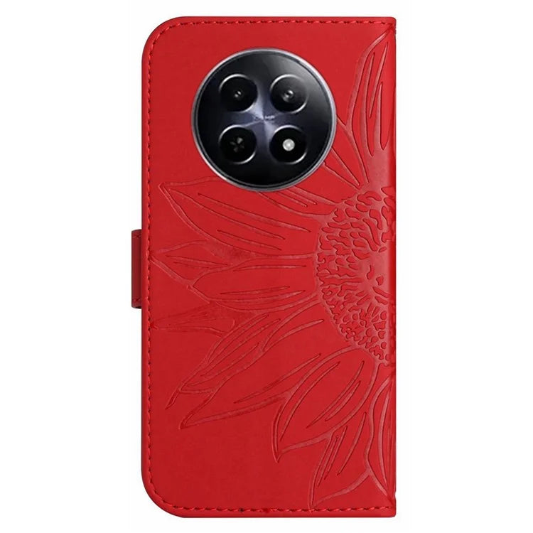 HT04 For Realme 12 Magnetic Case Sunflower Pattern Folio Stand Phone Cover