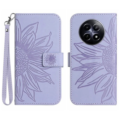 HT04 For Realme 12 Magnetic Case Sunflower Pattern Folio Stand Phone Cover