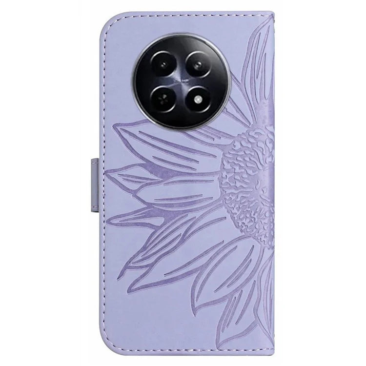 HT04 For Realme 12 Magnetic Case Sunflower Pattern Folio Stand Phone Cover