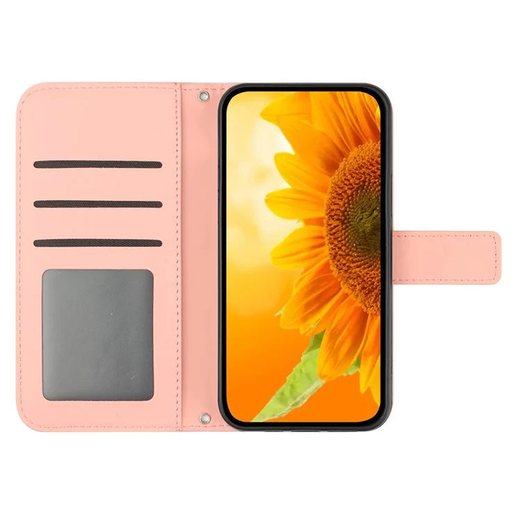 HT04 For Realme 12 Magnetic Case Sunflower Pattern Folio Stand Phone Cover