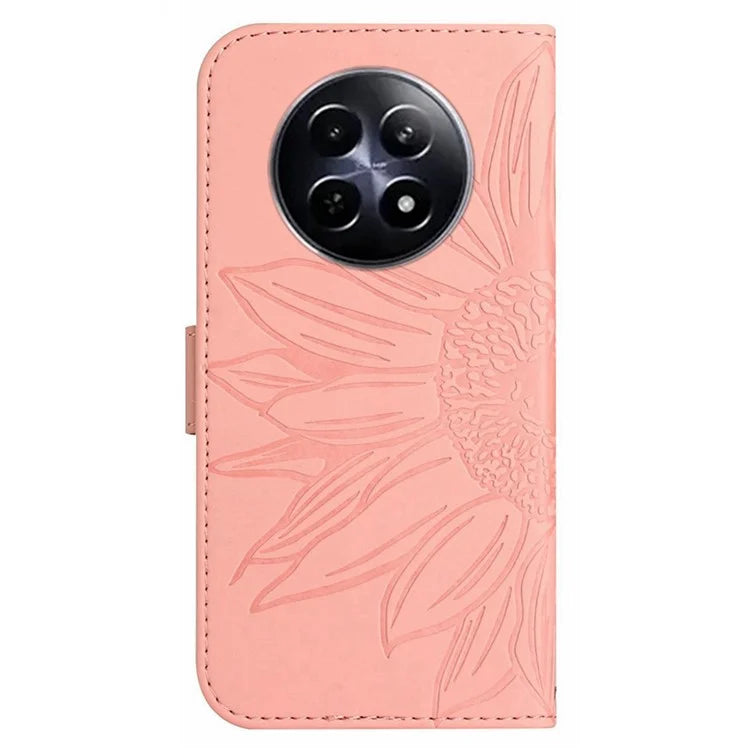 HT04 For Realme 12 Magnetic Case Sunflower Pattern Folio Stand Phone Cover