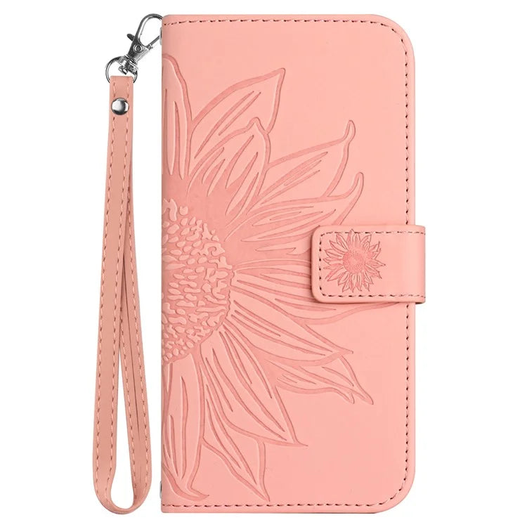 HT04 For Realme 12 Magnetic Case Sunflower Pattern Folio Stand Phone Cover