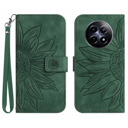HT04 For Realme 12 Magnetic Case Sunflower Pattern Folio Stand Phone Cover