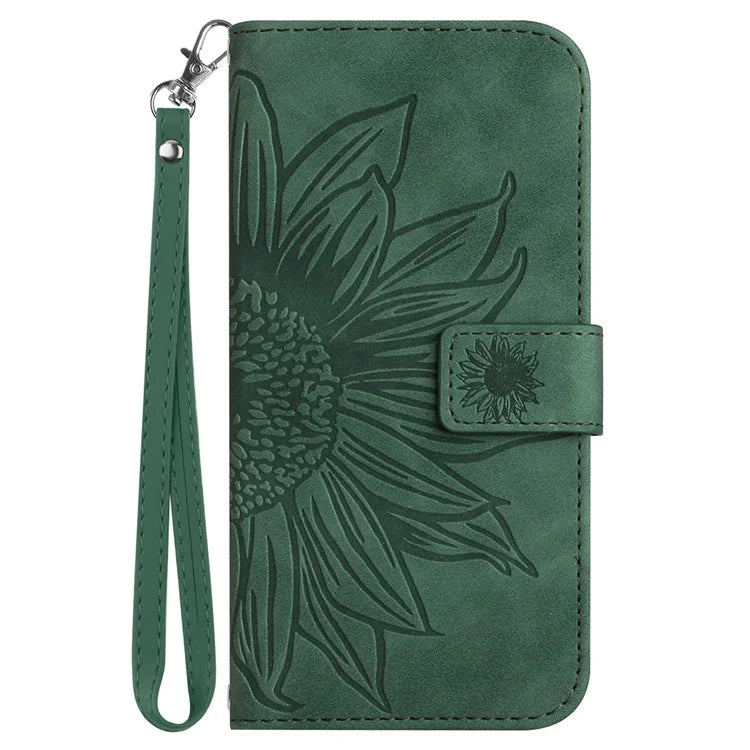 HT04 For Realme 12 Magnetic Case Sunflower Pattern Folio Stand Phone Cover