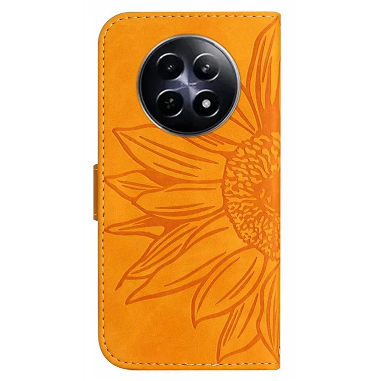 HT04 For Realme 12 Magnetic Case Sunflower Pattern Folio Stand Phone Cover