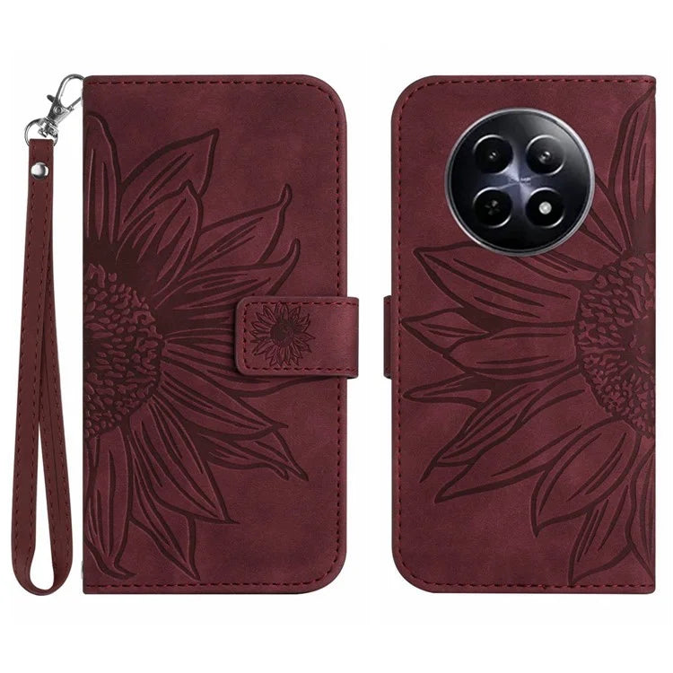 HT04 For Realme 12 Magnetic Case Sunflower Pattern Folio Stand Phone Cover