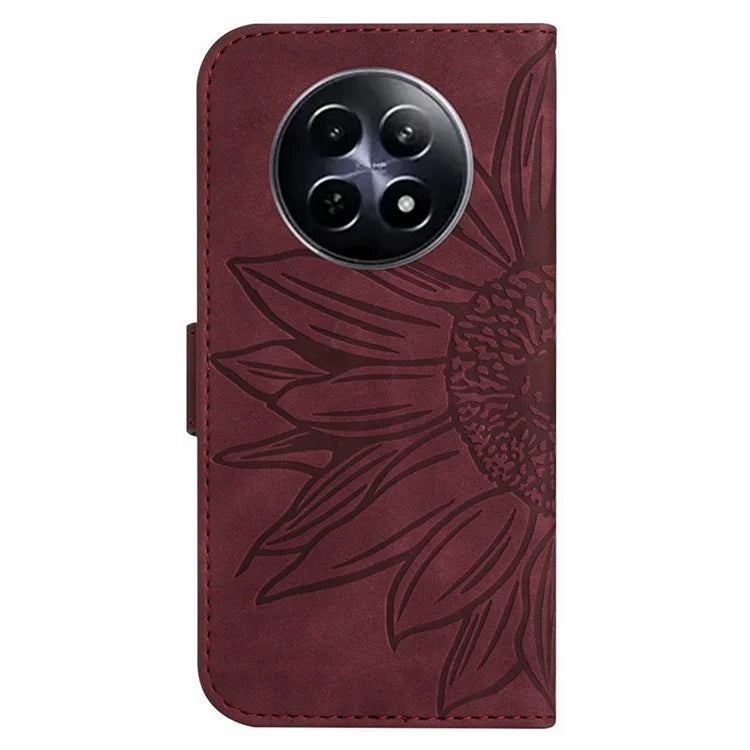 HT04 For Realme 12 Magnetic Case Sunflower Pattern Folio Stand Phone Cover