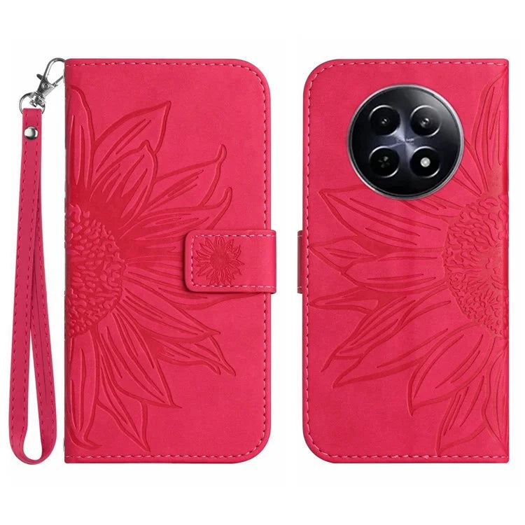 HT04 For Realme 12 Magnetic Case Sunflower Pattern Folio Stand Phone Cover