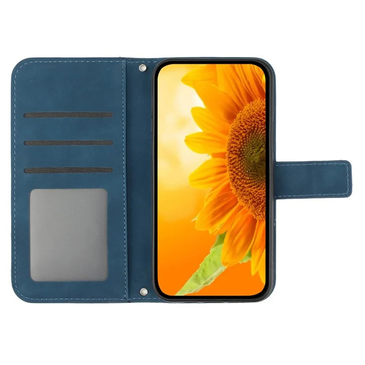 HT04 For Realme 12 Magnetic Case Sunflower Pattern Folio Stand Phone Cover