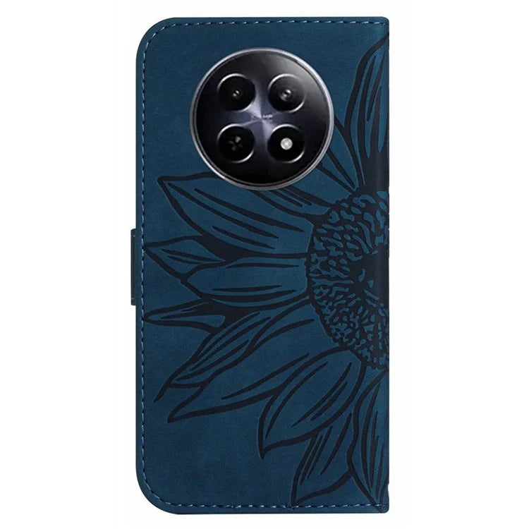 HT04 For Realme 12 Magnetic Case Sunflower Pattern Folio Stand Phone Cover