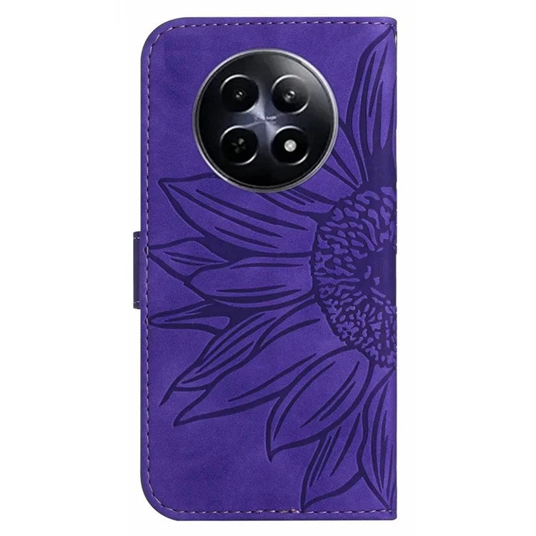 HT04 For Realme 12 Magnetic Case Sunflower Pattern Folio Stand Phone Cover