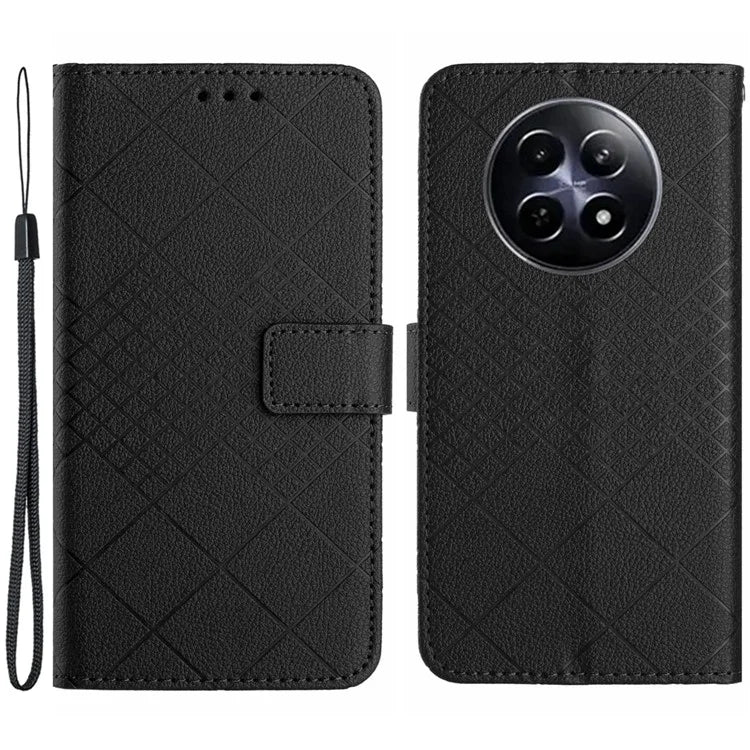 HT06 For Realme 12 Leather Case Rhombus Litchi Texture Wallet Cell Phone Protector