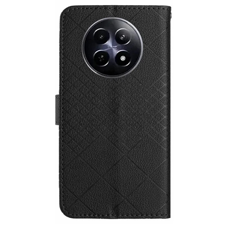 HT06 For Realme 12 Leather Case Rhombus Litchi Texture Wallet Cell Phone Protector